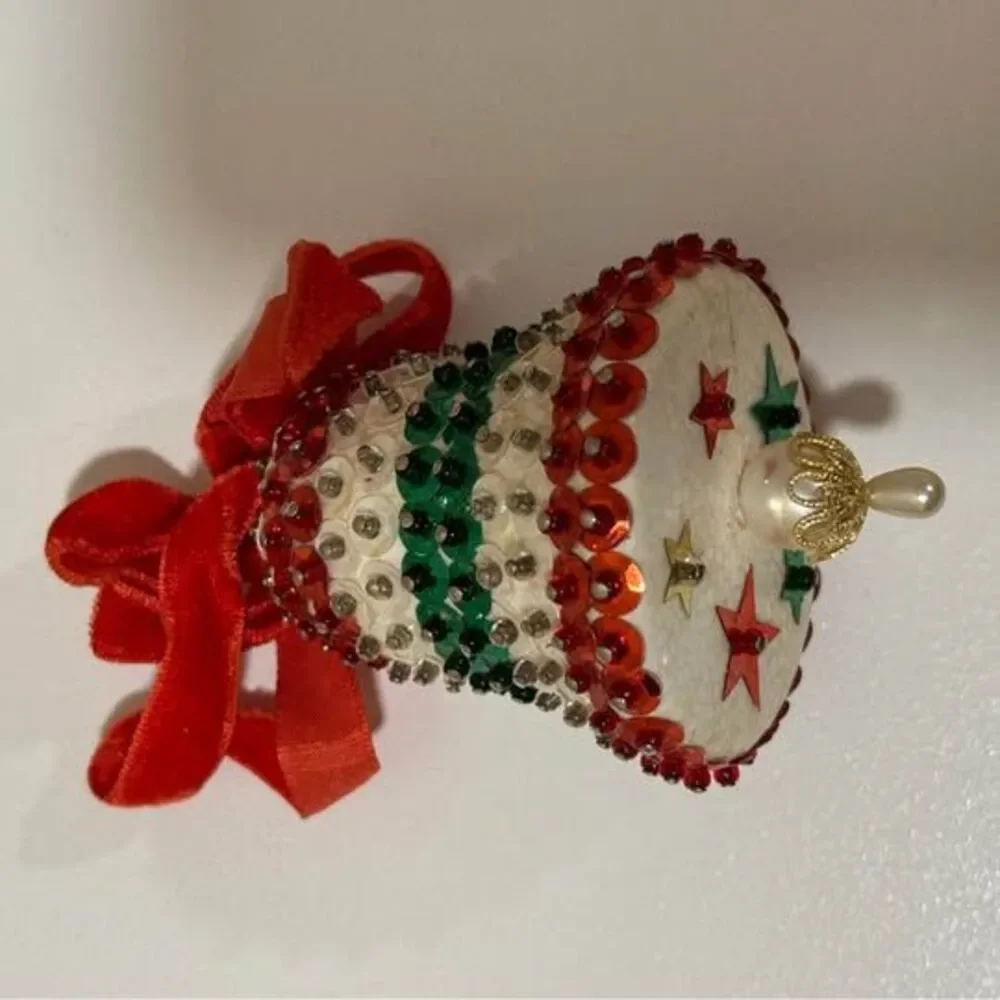 Vintage Push Pin Sequin and Bead Bell Christmas Ornament